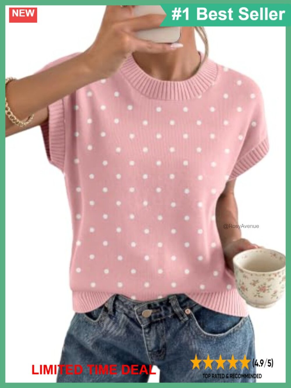 Striped Short Sleeve Knit Sweater Top Crew Neck Cap Sleeve